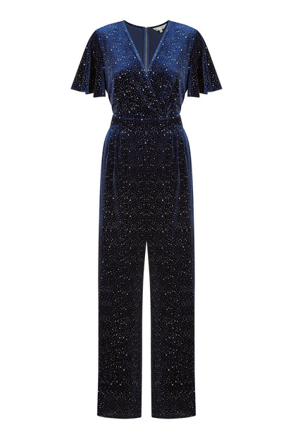Yumi Navy Sparkle Velvet Jumpsuit