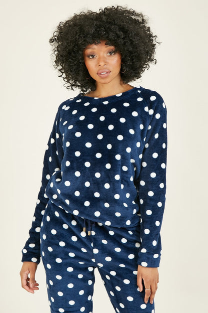 Yumi Navy Spot Super Soft Fleece Pyjamas