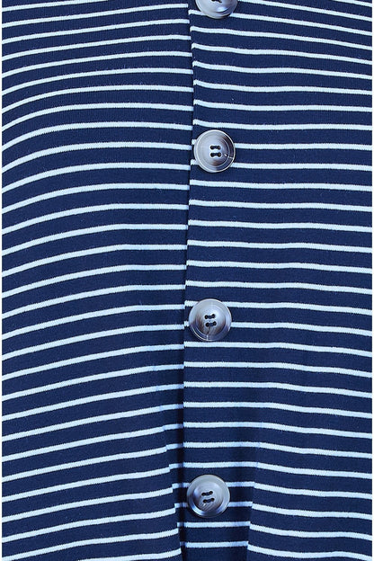 Yumi Navy Striped Jersey Button Detail Top