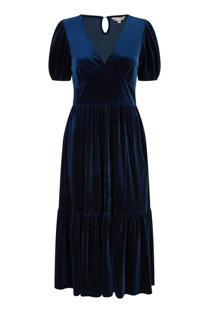 Yumi Navy Velvet Midi Dress
