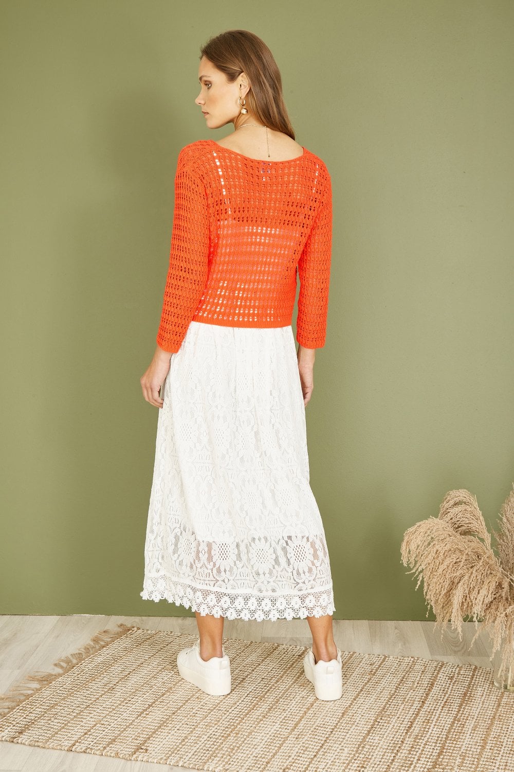 Yumi Orange Cotton Crochet Twisted Bolero Top