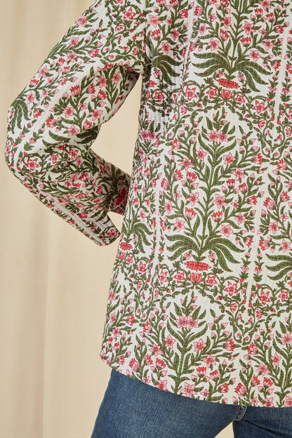 Yumi Pink Floral Print Reversible Cotton Quilted Jacket