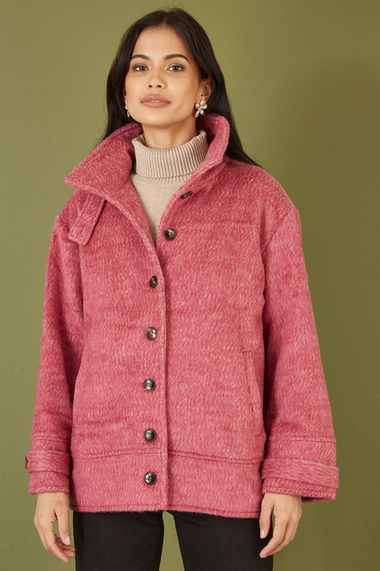 Yumi Pink Oversize Fit Button Up Jacket With High Collar