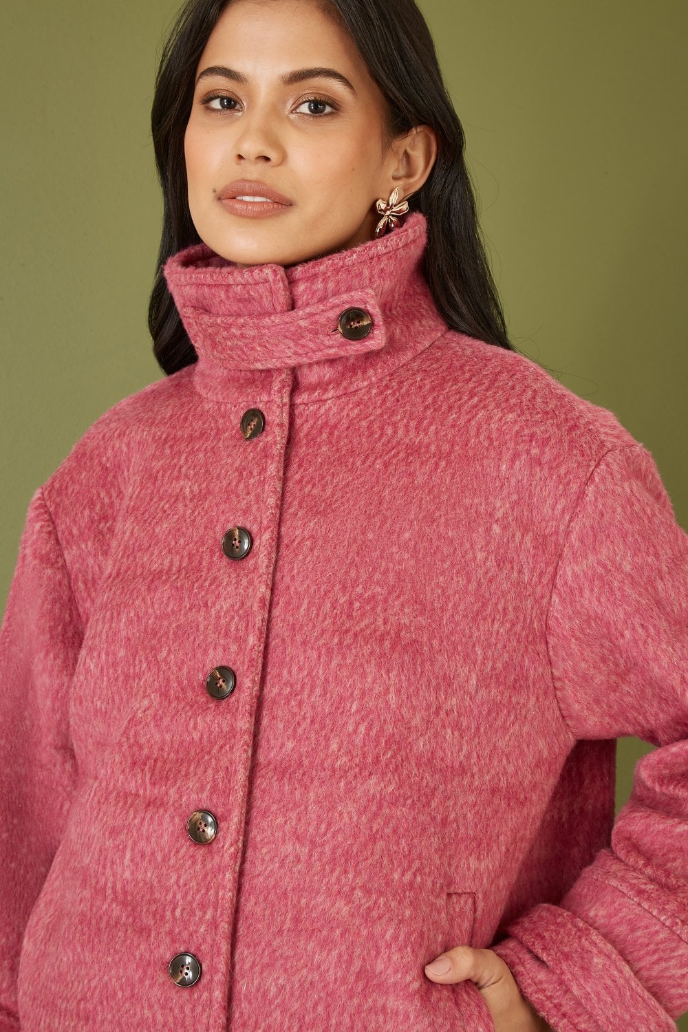 Yumi Pink Oversize Fit Button Up Jacket With High Collar