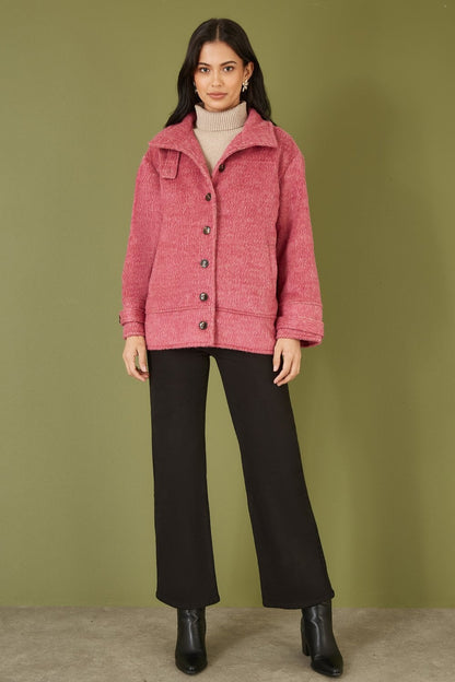Yumi Pink Oversize Fit Button Up Jacket With High Collar