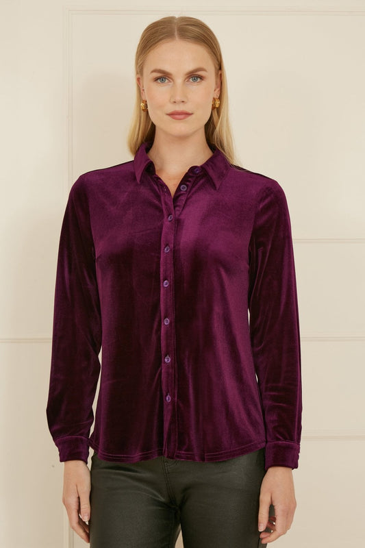Yumi Plum Velvet Relaxed Fit Shirt