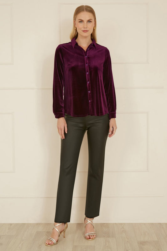 Yumi Plum Velvet Relaxed Fit Shirt