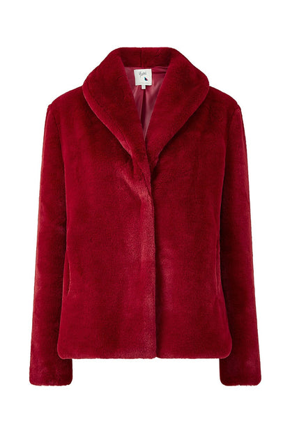 Yumi Red Short Wrap Faux Fur Coat