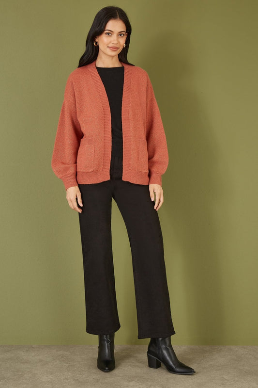 Yumi Rust Metallic Relaxed Slouchy Cardigan With Pockets