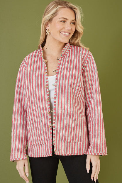 Yumi Stone Floral Print Reversible Cotton Quilted Jacket