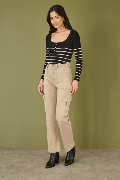 Yumi Stone Stretch Cargo Canvas Stretch Pants