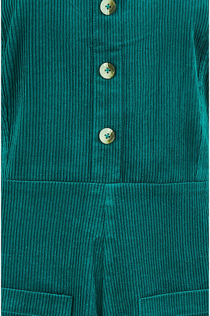Yumi Teal Cord Stretch Dungaree Style Jumpsuit