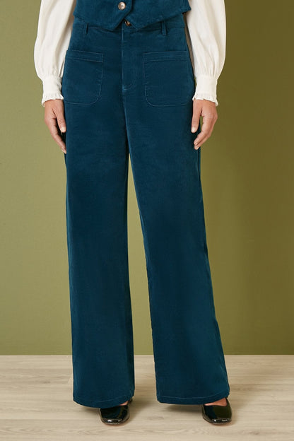 Yumi Teal Cord Trousers With Patch Pockets