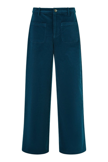 Yumi Teal Cord Trousers With Patch Pockets