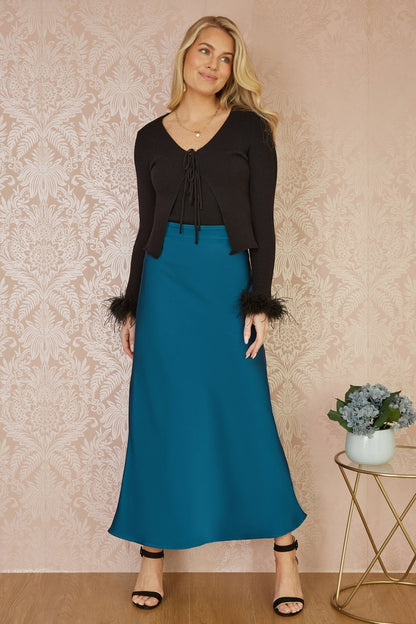 Yumi Teal Satin Midi Skirt