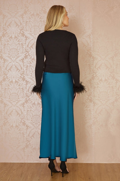 Yumi Teal Satin Midi Skirt