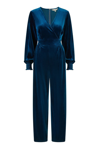 Yumi Teal Velvet Long sleeve Jumpsuit