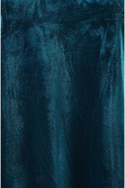 Yumi Teal Velvet Relaxed Fit Top With Fluted Sleeves