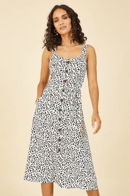 Yumi White Animal Print Button Up Sundress