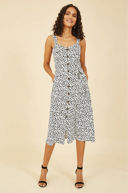 Yumi White Animal Print Button Up Sundress