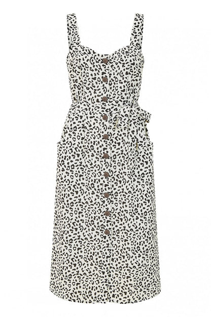 Yumi White Animal Print Button Up Sundress