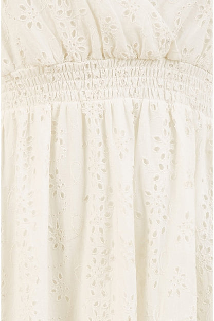 Yumi White Cotton Broderie Anglaise Wrap Midi Dress