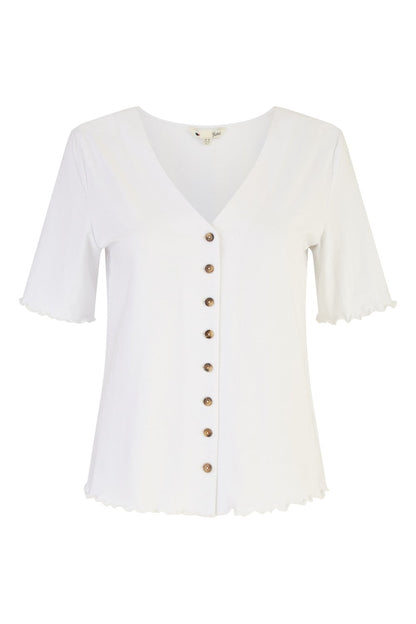 Yumi White Cotton Button Detail T-Shirt