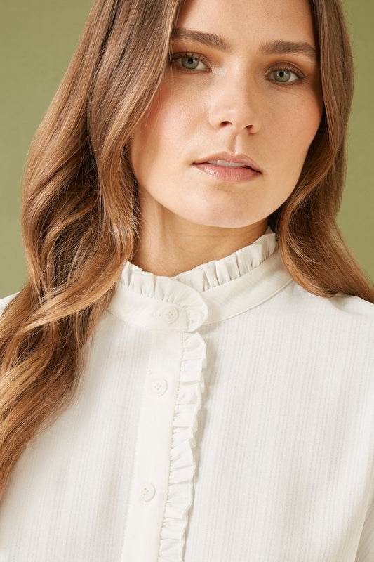 Yumi White Frill High Neck Shirt