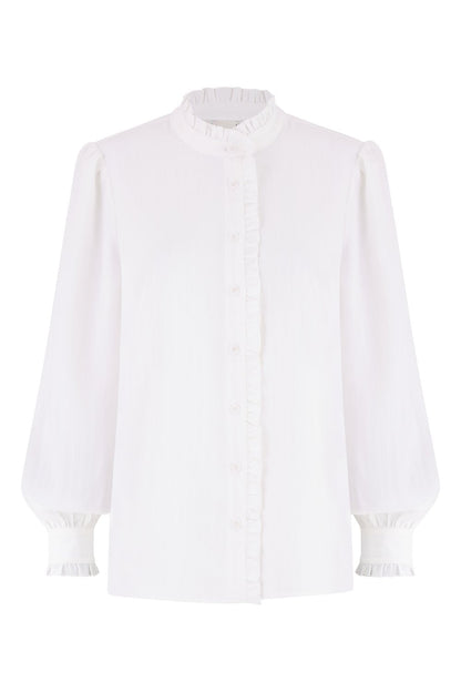 Yumi White Frill High Neck Shirt