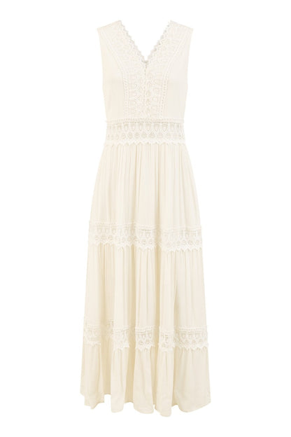 Yumi White Lace Trim Cotton Midi Sun Dress
