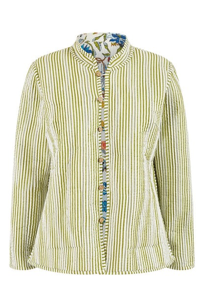 Yumi White Patchwork Print Reversible Cotton Quilted Jacket