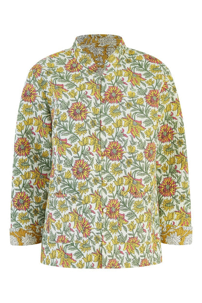 Yumi Yellow Floral Print Reversible Cotton Quilted Jacket