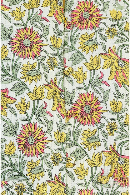 Yumi Yellow Floral Print Reversible Cotton Quilted Jacket